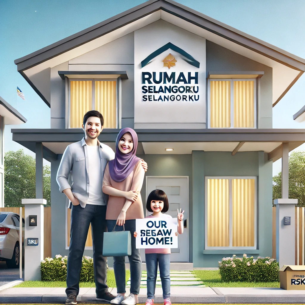 Happy Malaysian family in front of their new RSKU home