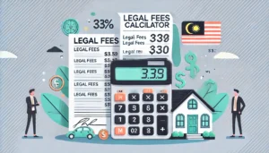 Feature image for Legal Fees Calculator Malaysia showing a house, calculator, and legal documents