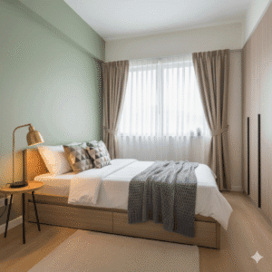 Bilik tidur utama bergaya moden di Rumah Selangorku 550 sqft Puchong Jaya