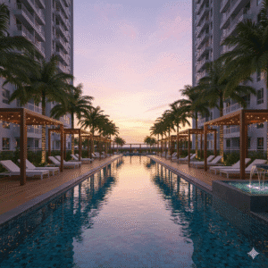 Kolam renang infiniti dan kawasan riadah moden di apartment baru Puchong Jaya