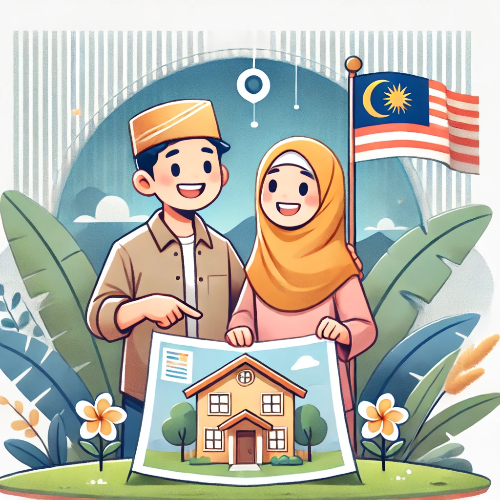 Affordable Rumah Mesra Rakyat concept with happy family exploring house plans