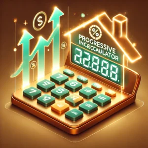 Captivating feature image of a progressive interest calculator with a glowing digital calculator, house silhouette, and financial growth arrows